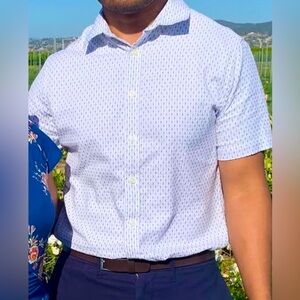 Men's White Patterned Short Sleeve Shirt
